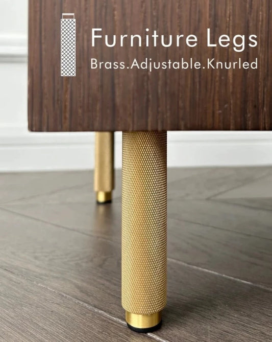 Brass Knurled Diamond Cut Pattern Adjustable Height Furniture Cabinet Legs - Domik