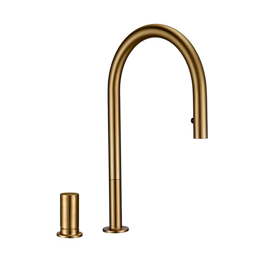 Domik Invisible Pull-Out Sprayer Head Double Hole Single Handle Hot And Cold Solid Brass Kitchen Faucet - Domik