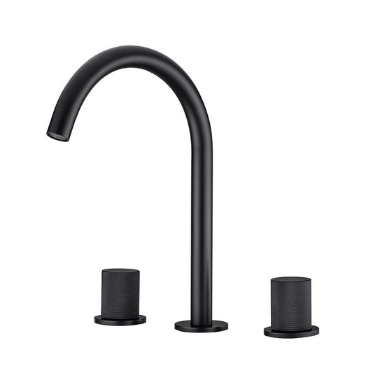 Bathroom Three-hole Hot Cold Mixer Deck Mounted Brass Dual Holder Sink Tap Basin Faucet Black - Domik